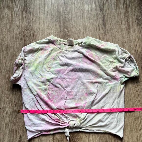 Gildan Women's Multi-coloured tie-dye with tied front crop top size Large - Picture 6 of 7